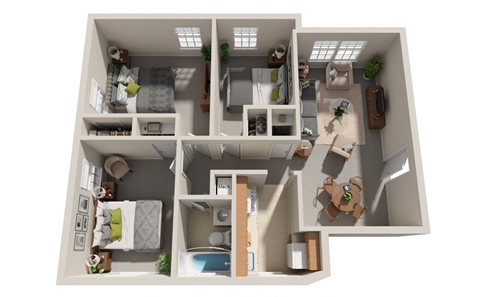Floor plan for 3 beds, 1 bath, 922 sqft